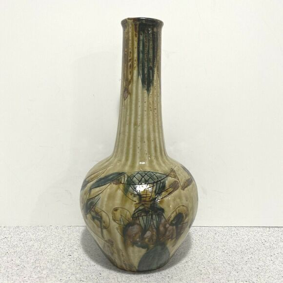 Vintage Mid Century Art Pottery Vase Drip Glaze Incised Brutalist Okinawa Japan - Picture 3 of 16